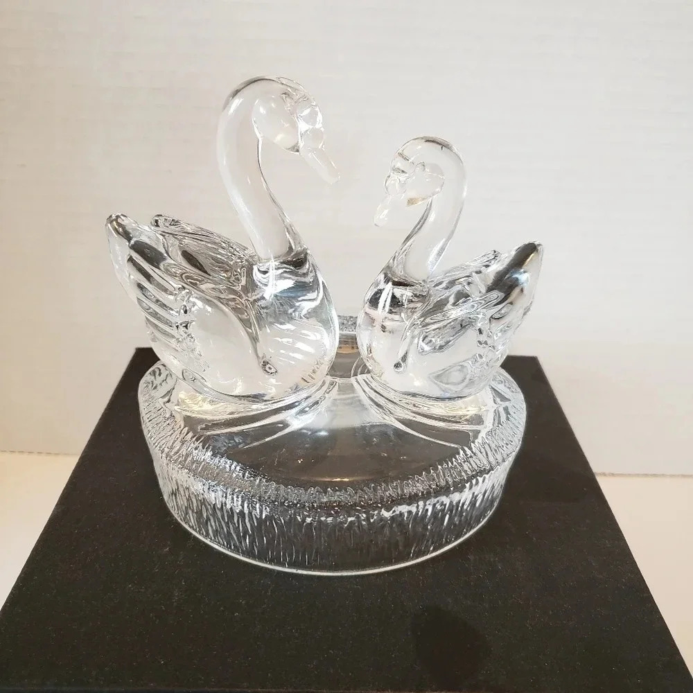 Vintage  Royal Italian Crystal Rock Swan and Cygnet.
